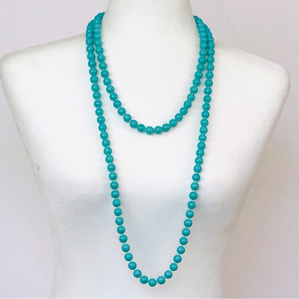 Stella & Dot La Coco Turquoise Color Bead Necklace Layered 60” Long Retired EUC